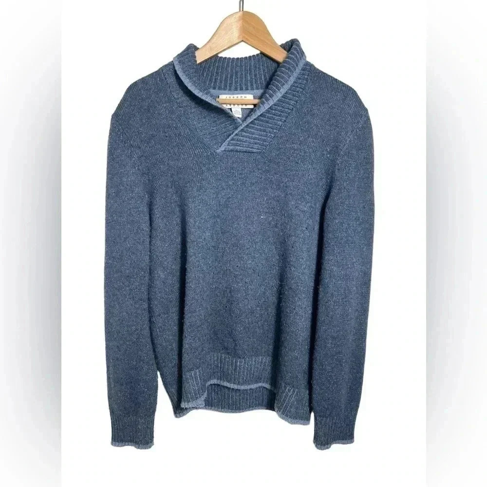 Joseph Abboud Sweater Mens Large Wool Blend 1/4 Zip Ribbed Knit Cuff Blue